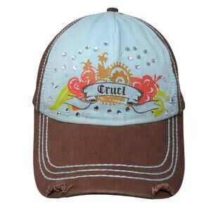 Cruel Strapback 5 Panel Cap Multi One Size Adjustable Distressed Vented Holes